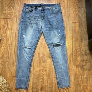 Double Dyed Men's Blue Stretch Distressed Skinny Jeans Size 36 x 32